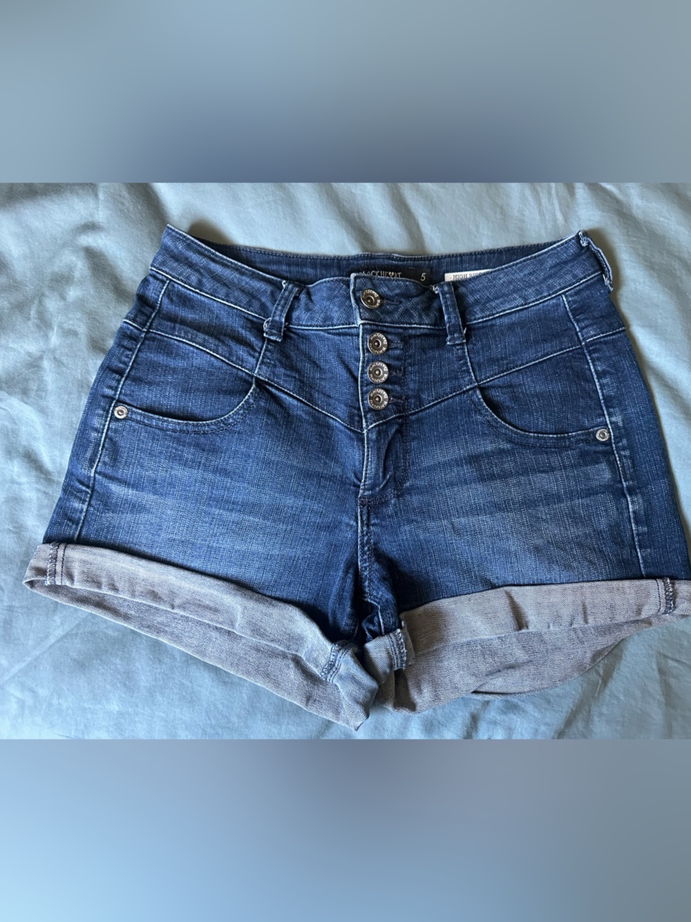 Blackheart Dark Blue High-Rise Denim Shorts 5 Hot Topic